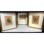 Three gilt framed coloured engravings including Peter Pan.