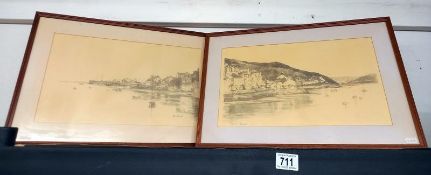 Two pencil drawings prints of St Maws Cornwall? by Claire Davies.