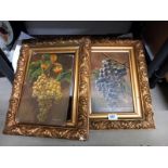 A pair of gilt framed oil on canvas painting of bunches of grapes, signed B Patrick, image 20.5 x