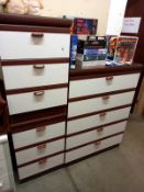 5 drawer bedroom chest of drawers and pair of 3 drawer bedsides, all with glazed tops