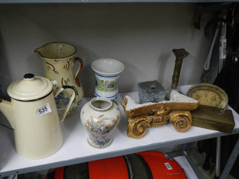 A tray of interesting items including jugs etc.,