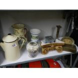 A tray of interesting items including jugs etc.,