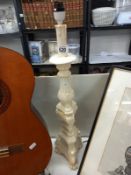 An ormalu style plaster candlestick table lamp (67cm high)