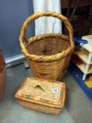 A wicker basket & a lidded basket