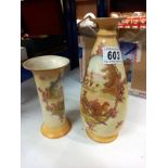 A Crown ware Burslem vase with pheasant & dogs hunting scene & 1 other