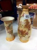 A Crown ware Burslem vase with pheasant & dogs hunting scene & 1 other