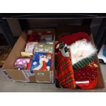 Two boxes of Christmas items.