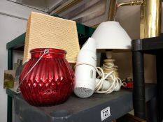 Two table lamps, candleholder etc.,