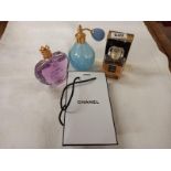 A Coco Chanel 50ml size almost half full with box, Vera Wang Princess almost full and a Caithness