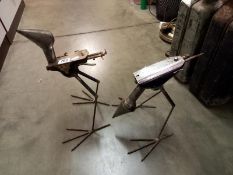 2 garden bird ornaments made from sewing machine parts