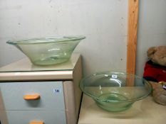 2 large art glass bowls with pouring spout, diameter 45cm, height 15cm