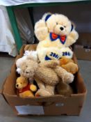 A box of soft toys including Winnie The Pooh, teddies etc