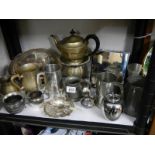A mixed lot of EPNS tankards etc.,