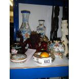 A mixed lot of 20th century oriental items including a dragon.