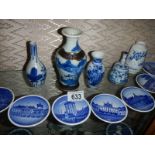 A mixed lot of blue and white ceramics including Danish.