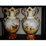 A pair of early 20th century vases hand painted with horses.