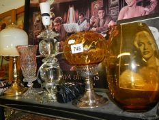 A mixed lot of glass ware including lamps.