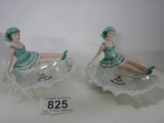 Two art deco bathing belle pin trays.