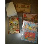 A quantity of wooden jigsaw puzzles, completeness unknown.