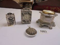 A miniature quartz clock and a trinket box with clock inset, both by First Impressions,