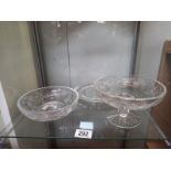 2 cut glass bowls & a plate with similar decoration