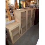 4 pine effect glazed bookcase display cabinets