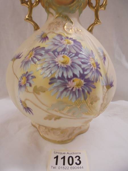 A very pretty, ornate, hand painted antique Austrian porcelain 12" high vase from the Roberte Hanke - Image 2 of 5