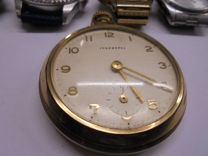 Five gent's wrist watches and an ingersol pocket watch. - Image 4 of 4