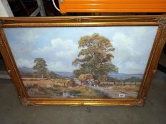 A large gilt framed print, Lincolnshire harvest by Don Vaughan, 85cm x 60cm (COLLECT ONLY)