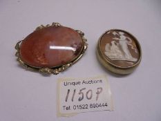 A cameo brooch and a large stone set brooch, both a/f.