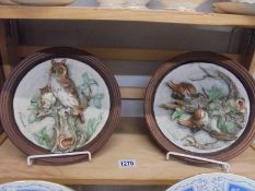 A pair of signed Italian porcelain plaques depicting birds.