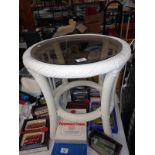 Painted bamboo coffee table with smoked glass top