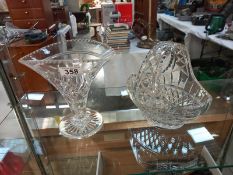 A cut glass vase & basket