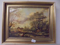 A gilt framed rural scene, signed but indistinct.