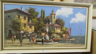 An original oil painting by Henry Housier b.1905 in Lyon of a continental beach scene. COLLECT ONLY.