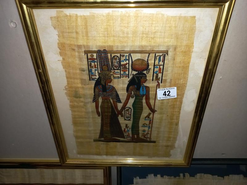 3 Egyptian revival paintings on Papyrus - Image 2 of 4
