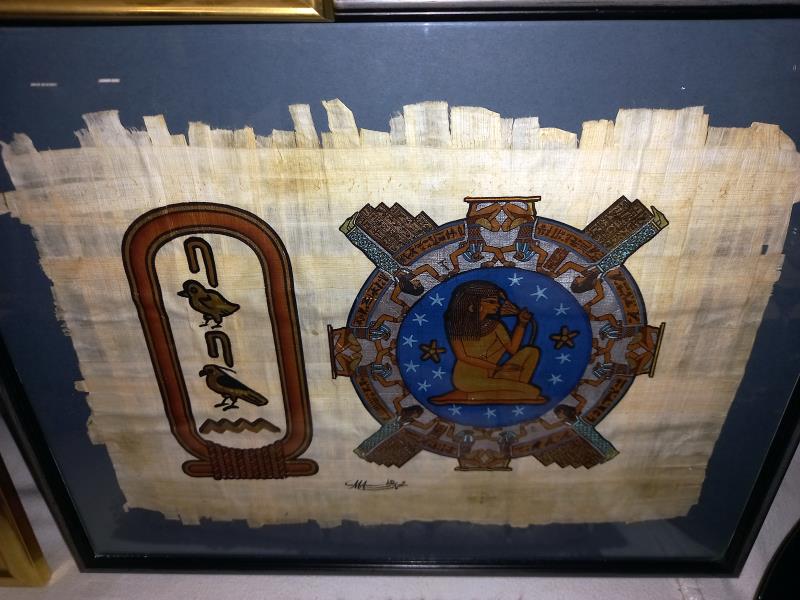 3 Egyptian revival paintings on Papyrus - Image 3 of 4