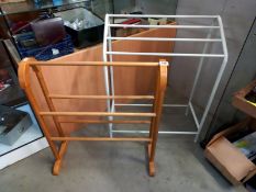 A white metal towel rail & a light wood towel rail (COLLECT ONLY)