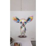 Dog Art:- A painting on canvas Pop Art of a Chihuahua, signed but indistinct, COLLECT ONLY.
