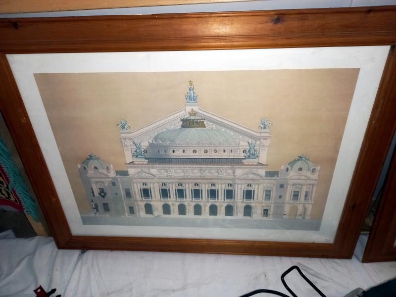 2 large pine framed architectural prints of old buildings, 93cm x 69cm (COLLECT ONLY) - Image 2 of 3