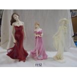 Three Royal Worcester figurines - Lady in Red, Diana 1920's collection and Birthstone Crystal Cancer