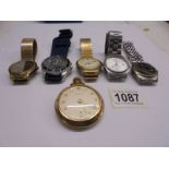 Five gent's wrist watches and an ingersol pocket watch.