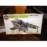 Boxed Airfix 1/24 9 18001 series 18 Hawker Harrier, contents bagged looks complete but unchecked