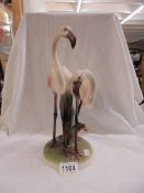 An art deco Keramos Von Wein Austria 12" high lovely vintage figurine of flamingos amongst reeds,