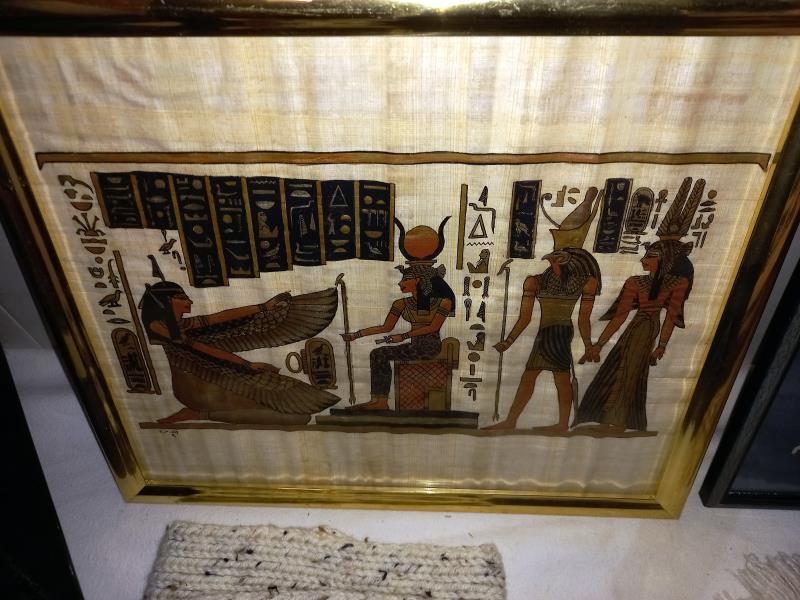 3 Egyptian revival paintings on Papyrus - Image 4 of 4