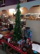 A green collapsible Christmas trees plus quantity of decorations and boxes of lights