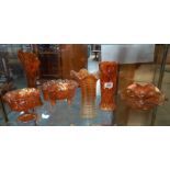 A good selection of amber Cornwall glass including vases & bowls