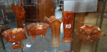 A good selection of amber Cornwall glass including vases & bowls