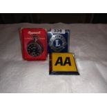 A Lions international, an AA car badge & a Ingersoll Eclipse pocket watch