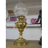 A Victorian brass oil lamp with etched glass shade, COLLECT ONLY.